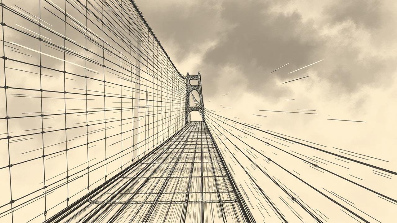 Slender suspension bridge deck twisting in high wind
